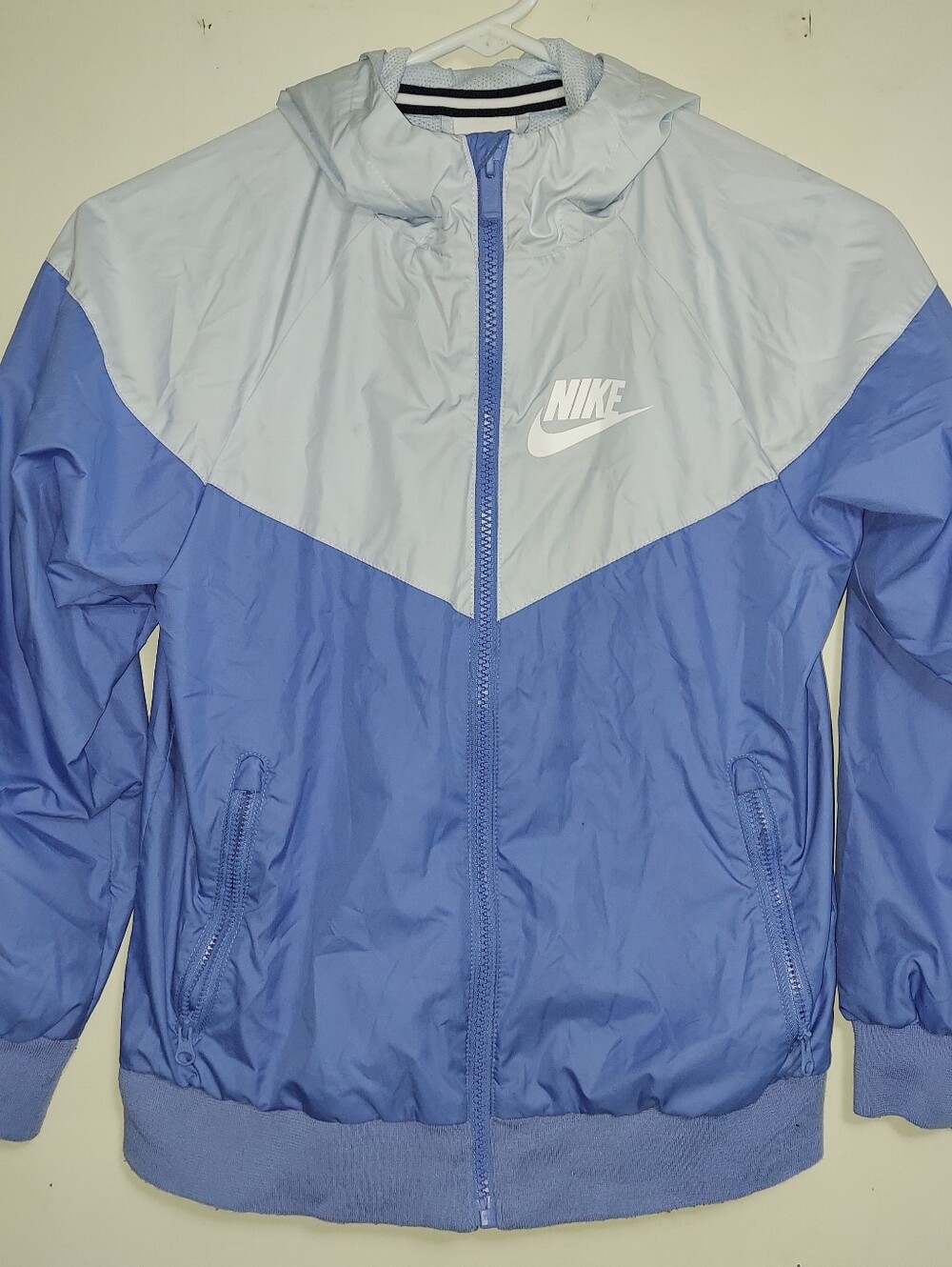 Nike Kids Light Blue and Periwinkle Hooded Windbreaker Jacket